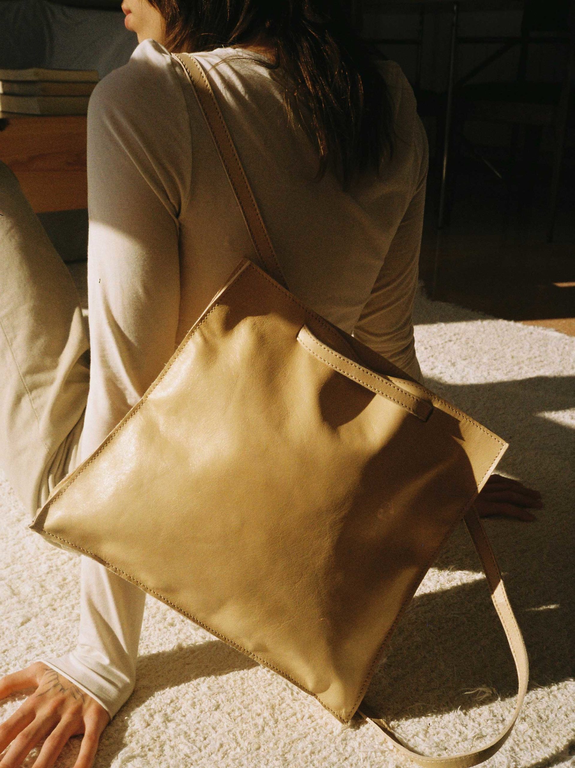 off white bacpack leather