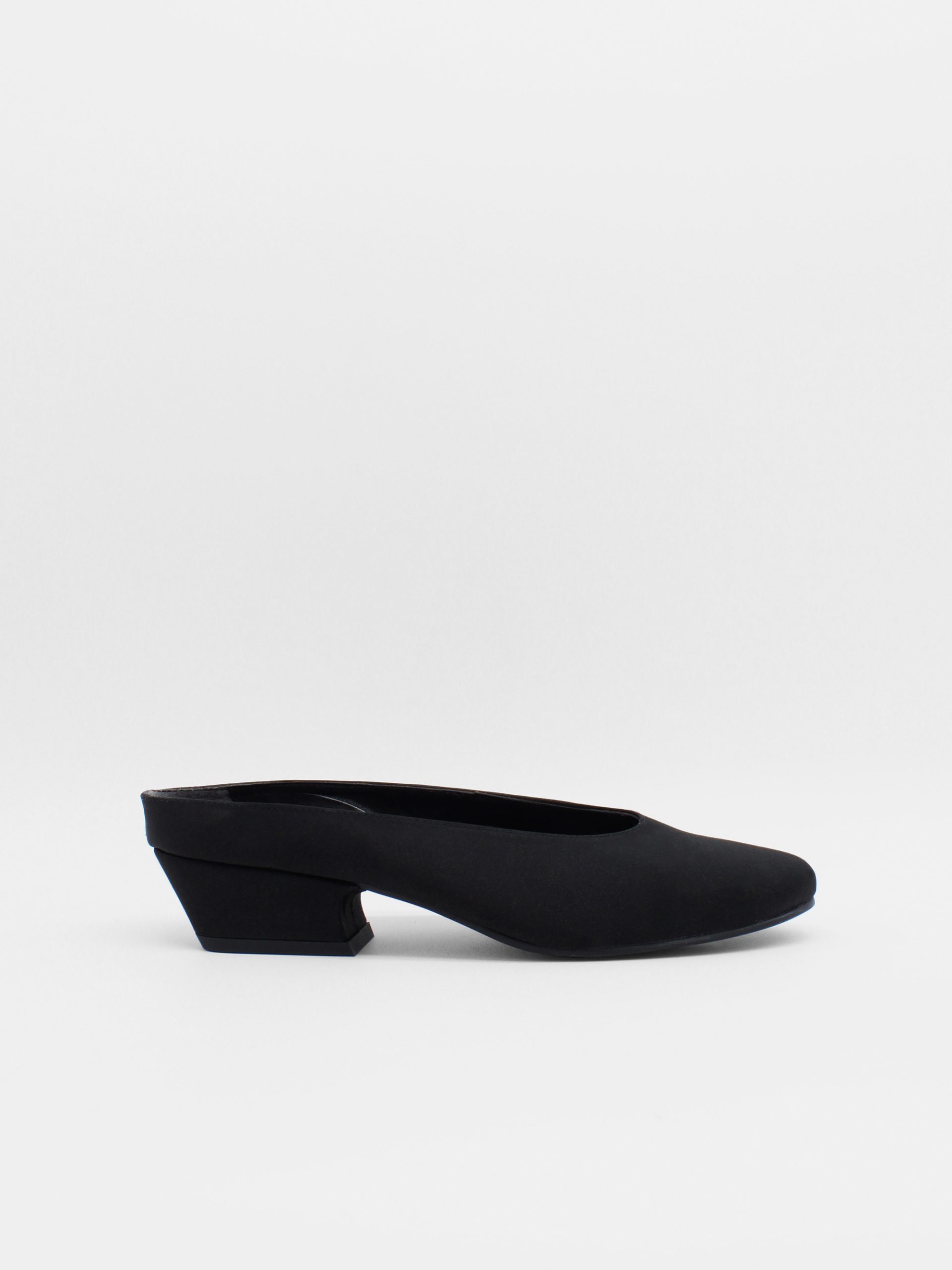 Satin mules with bottier heel in black