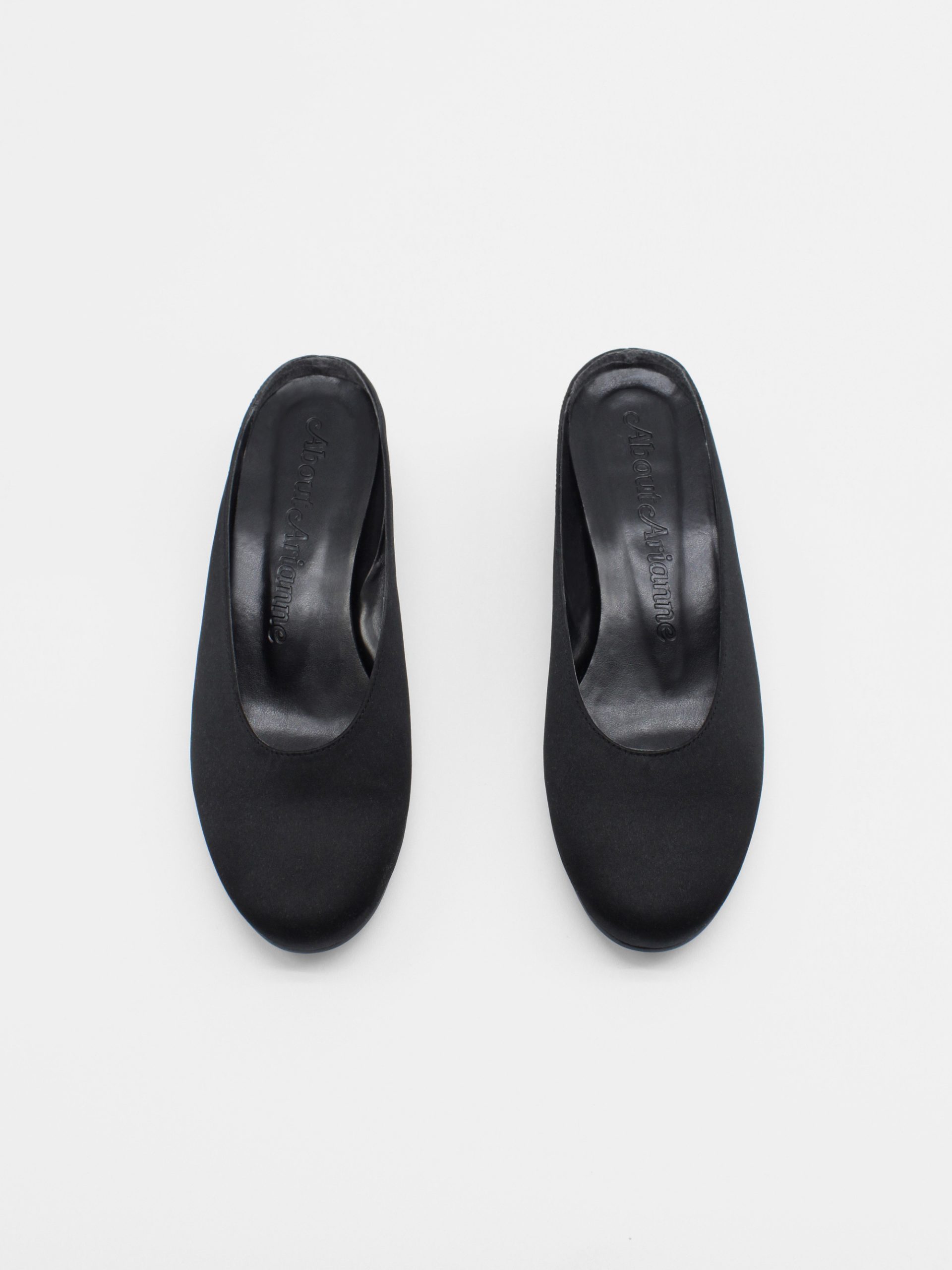 Satin mules with bottier heel in black