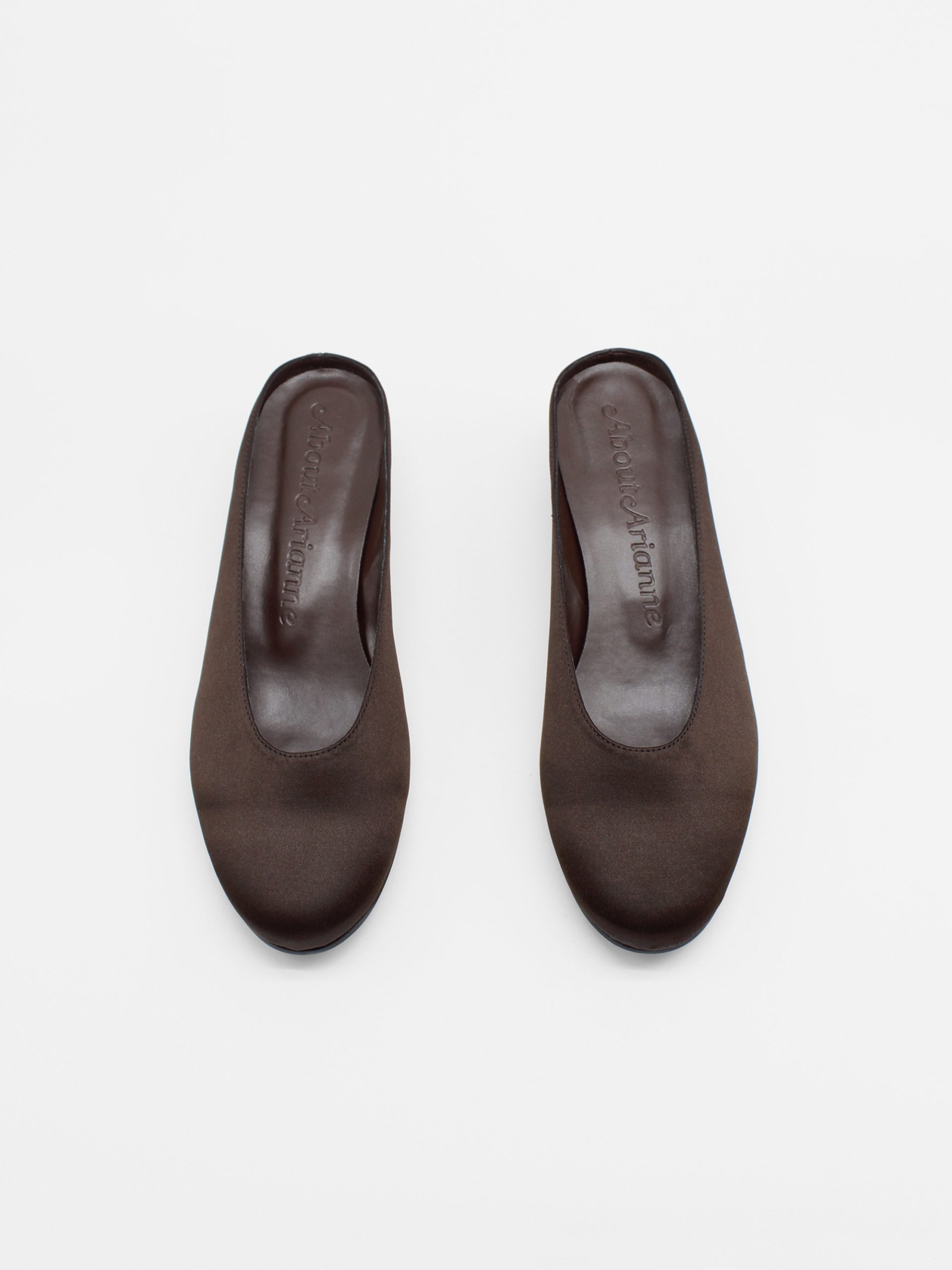 Satin mules with bottier heel in black
