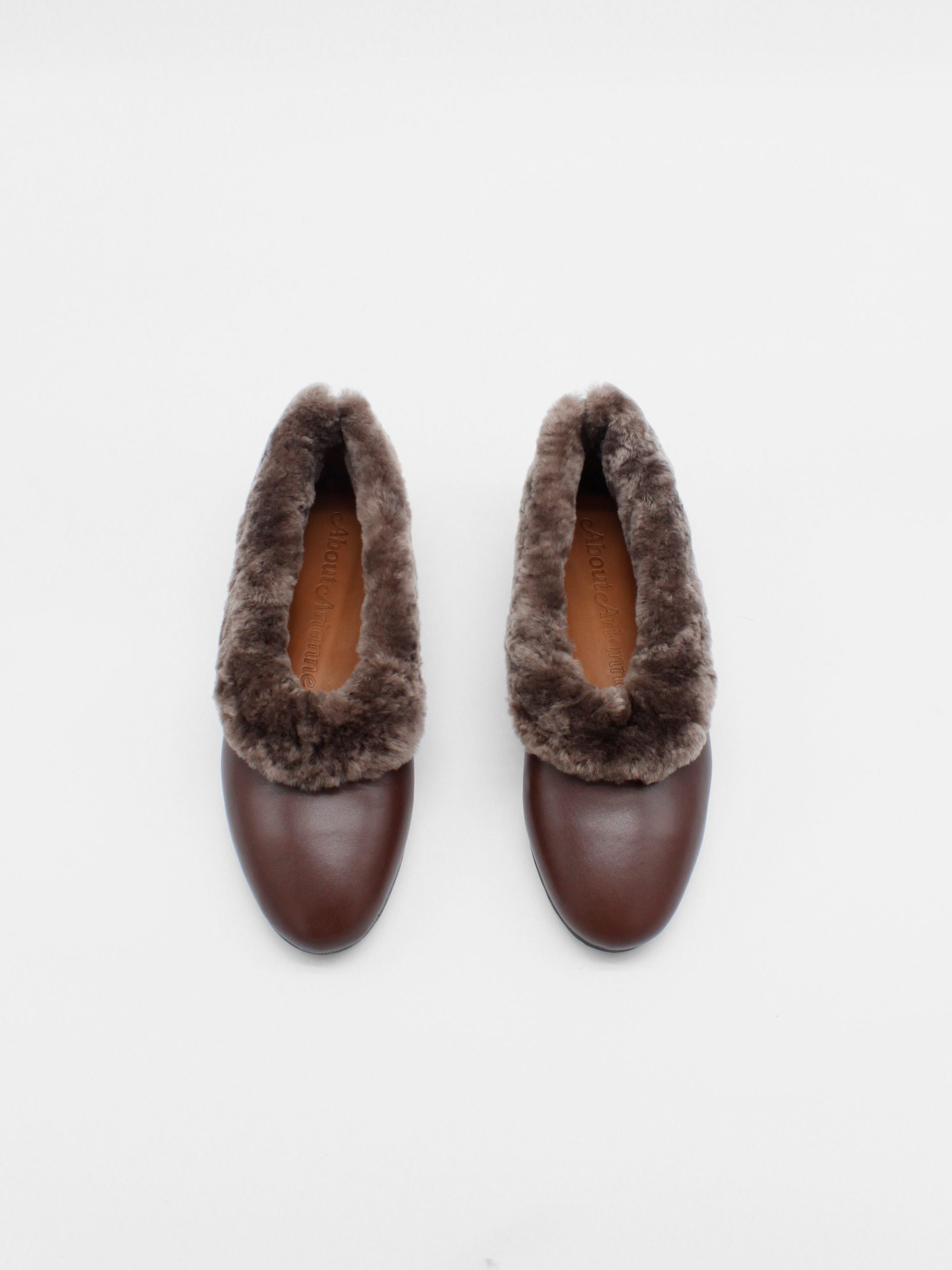 Fur lined ballet flats in brown by about arianne